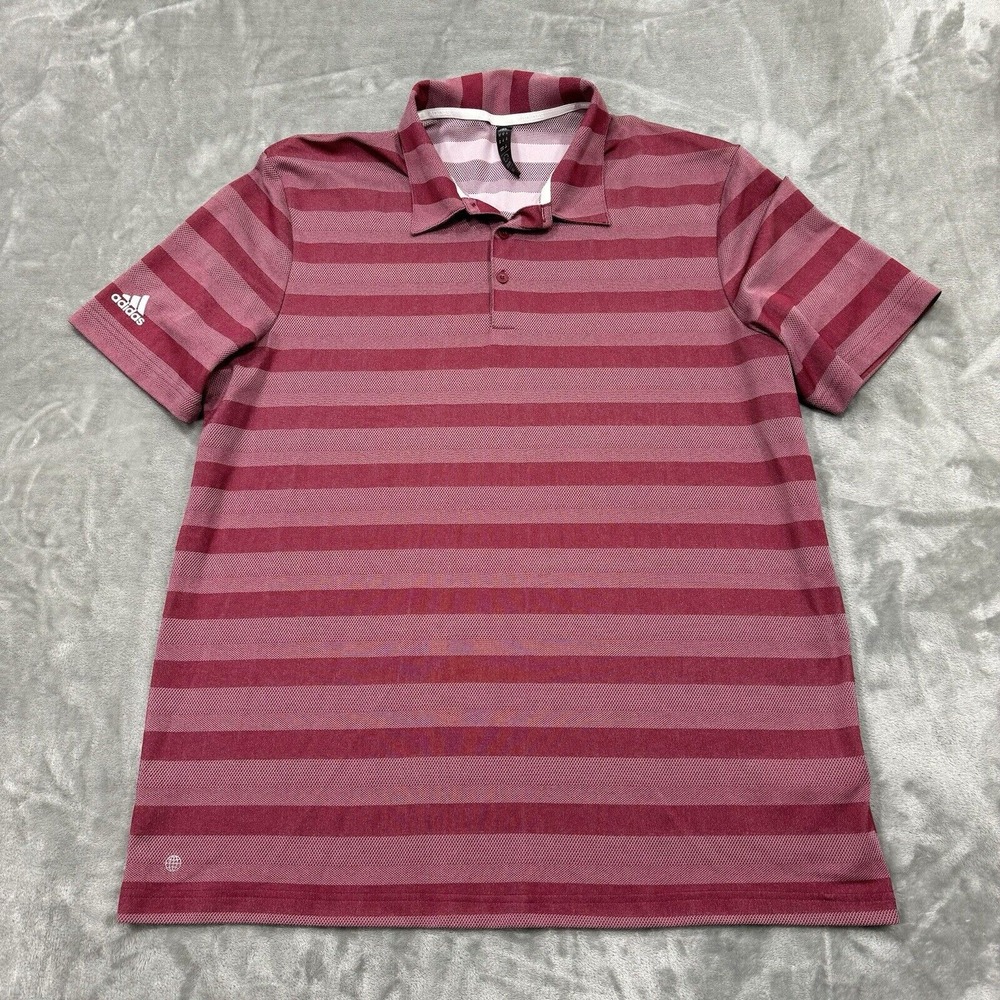 Adidas Shirt Mens XL Striped Short Sleeve Golf Polo